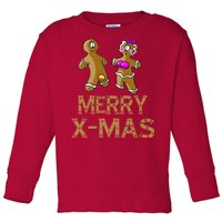 Merry X-Mas Funny Gingerbread Couple Toddler Long Sleeve Shirt