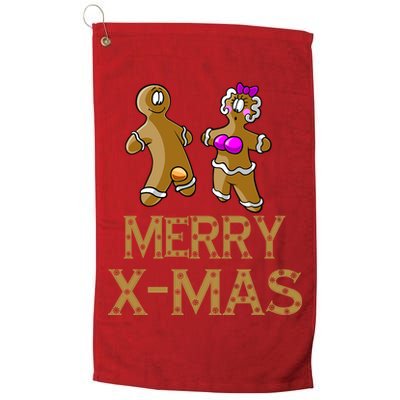 Merry X-Mas Funny Gingerbread Couple Golf Towel