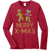 Merry X-Mas Funny Gingerbread Couple Ladies Long Sleeve Shirt