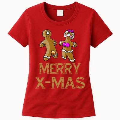 Merry X-Mas Funny Gingerbread Couple Womens T-Shirt