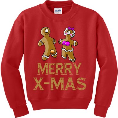 Merry X-Mas Funny Gingerbread Couple Kids Sweatshirt