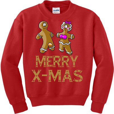 Merry X-Mas Funny Gingerbread Couple Kids Sweatshirt