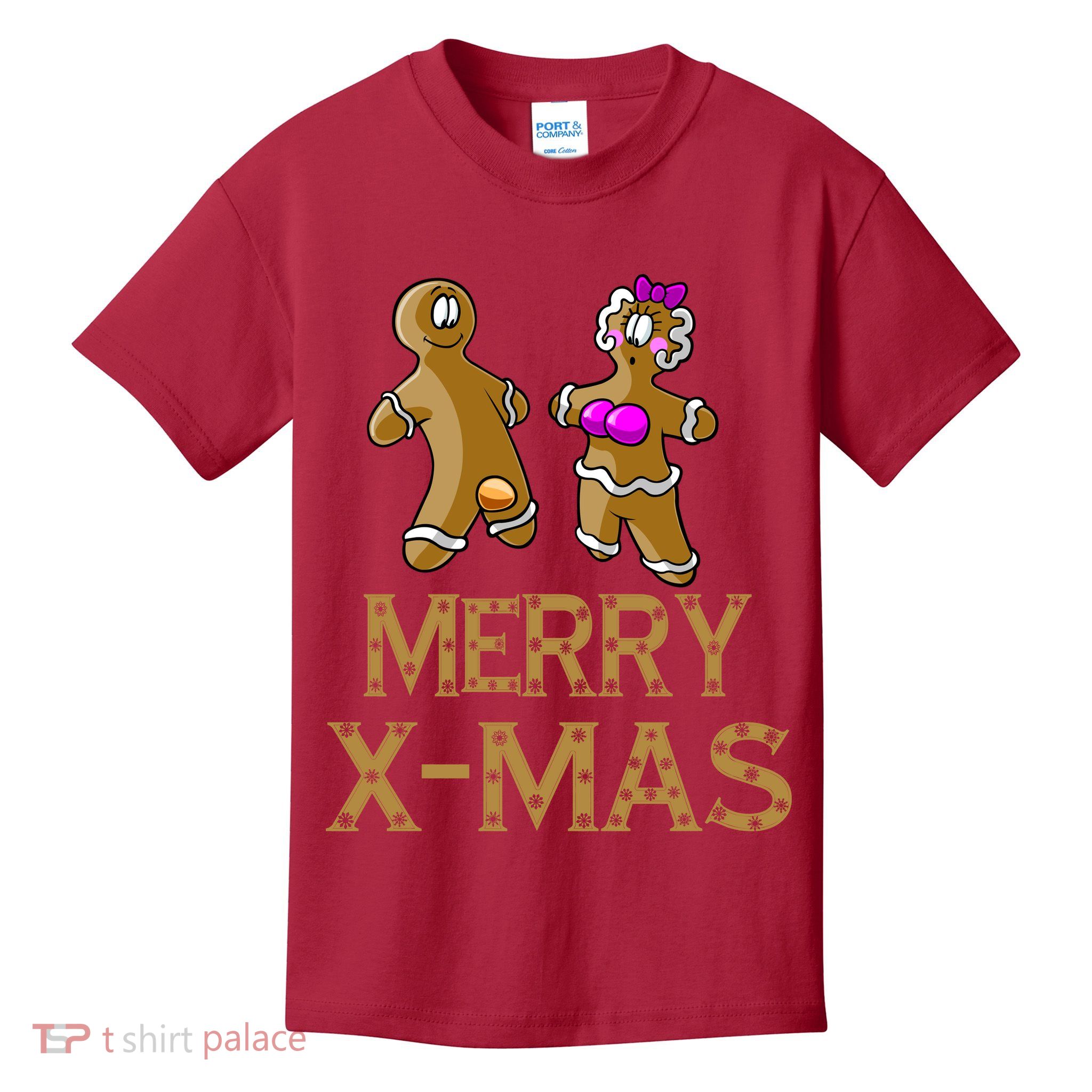 Merry X-Mas Funny Gingerbread Couple Kids T-Shirt