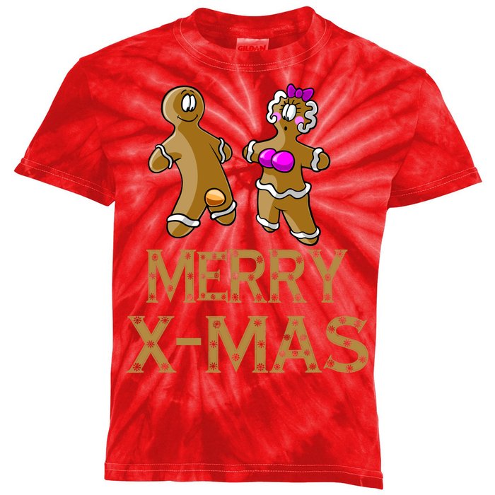 Merry X-Mas Funny Gingerbread Couple Kids Tie-Dye T-Shirt