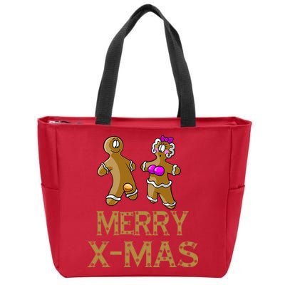 Merry X-Mas Funny Gingerbread Couple Zip Tote Bag