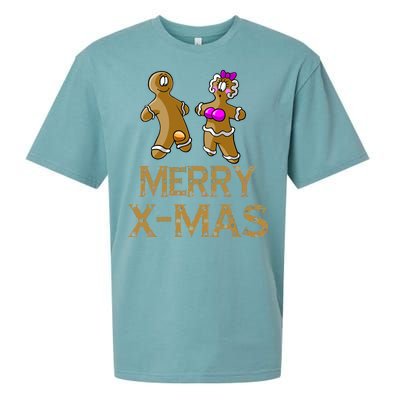 Merry X-Mas Funny Gingerbread Couple Sueded Cloud Jersey T-Shirt