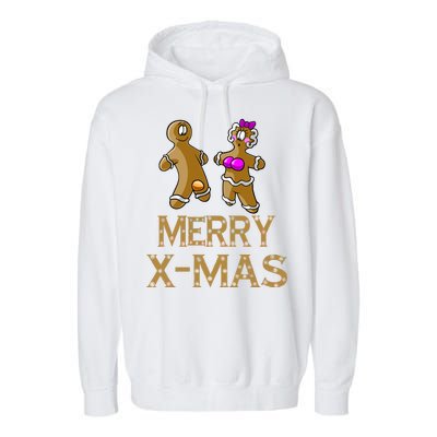 Merry X-Mas Funny Gingerbread Couple Garment-Dyed Fleece Hoodie