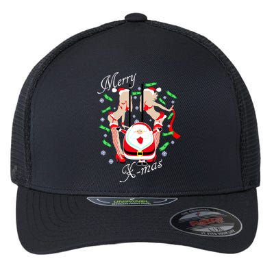 Merry X-Mas Santa's Little Strippers Flexfit Unipanel Trucker Cap