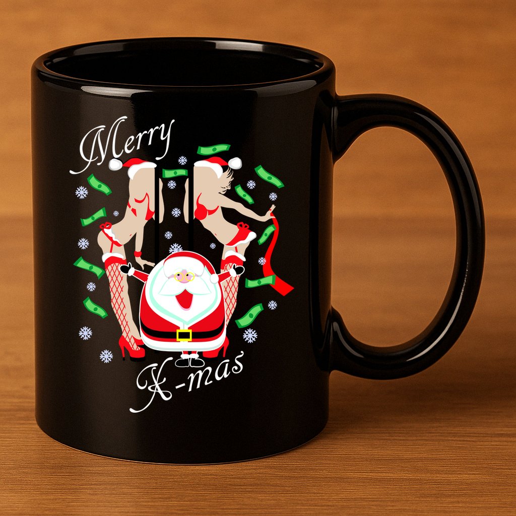 Merry X-Mas Santa's Little Strippers 11oz C Handle Ceramic Mug