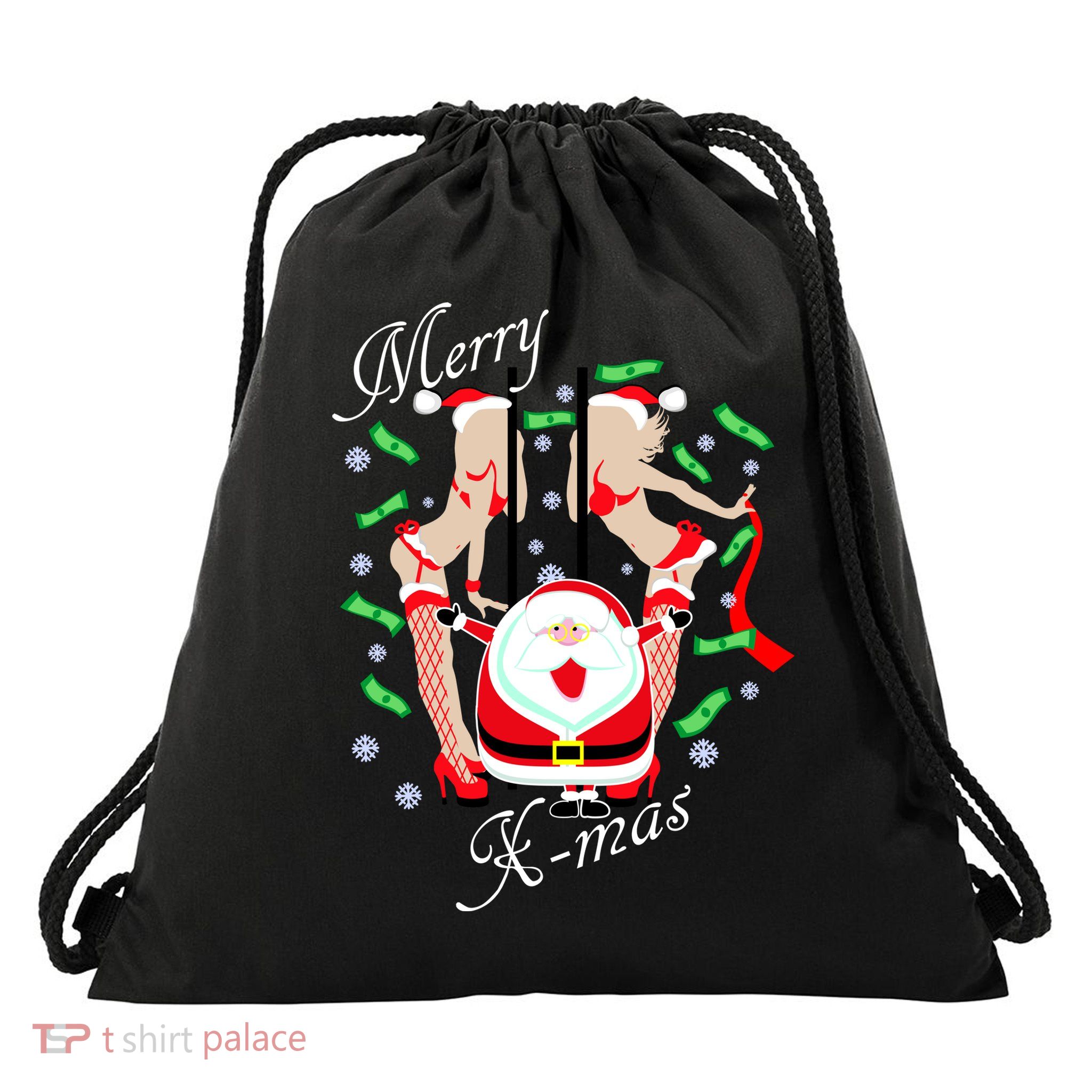 Merry X-Mas Santa's Little Strippers Drawstring Bag