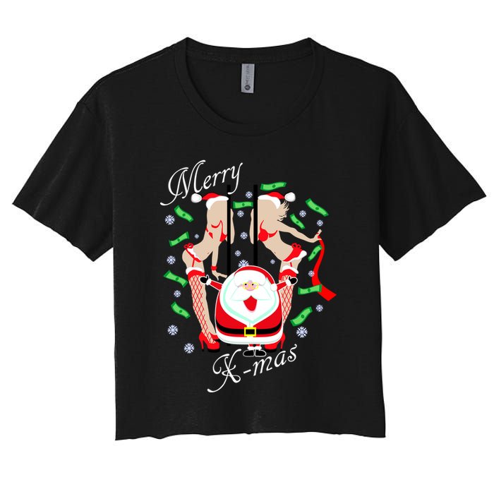 Merry X-Mas Santa's Little Strippers Women's Crop Top Tee