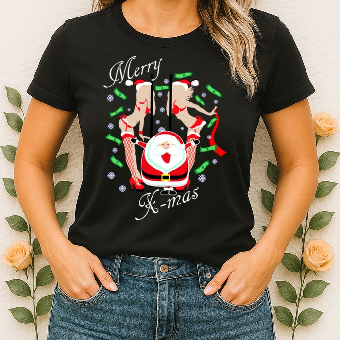 Merry X-Mas Santa's Little Strippers Womens T-Shirt