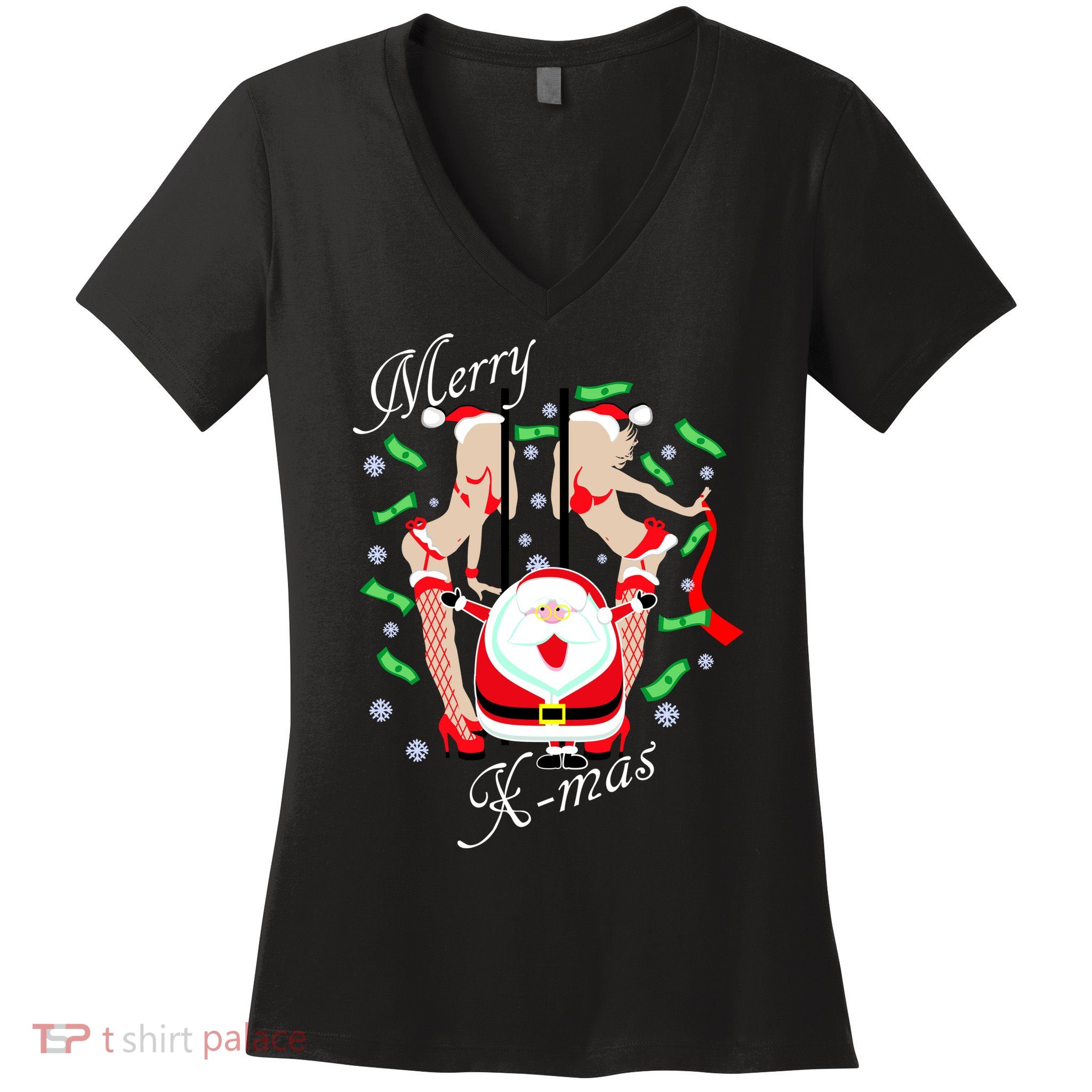 Merry X-Mas Santa's Little Strippers Women's V-Neck T-Shirt