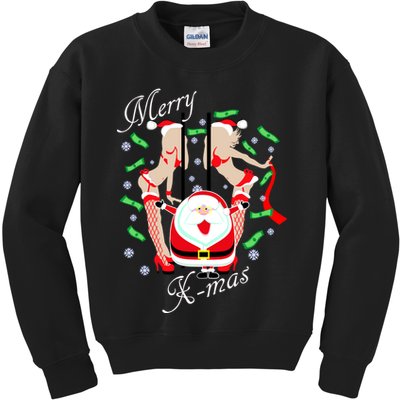 Merry X-Mas Santa's Little Strippers Kids Sweatshirt