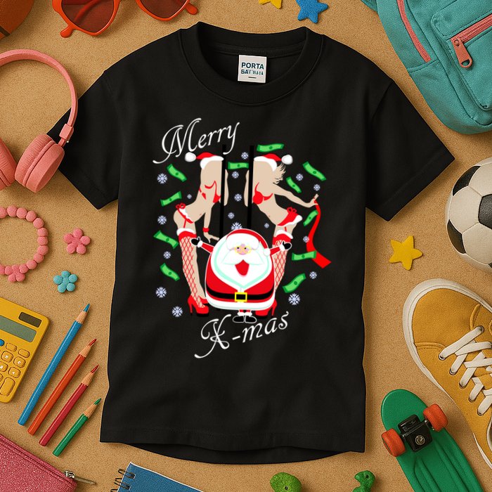 Merry X-Mas Santa's Little Strippers Kids T-Shirt