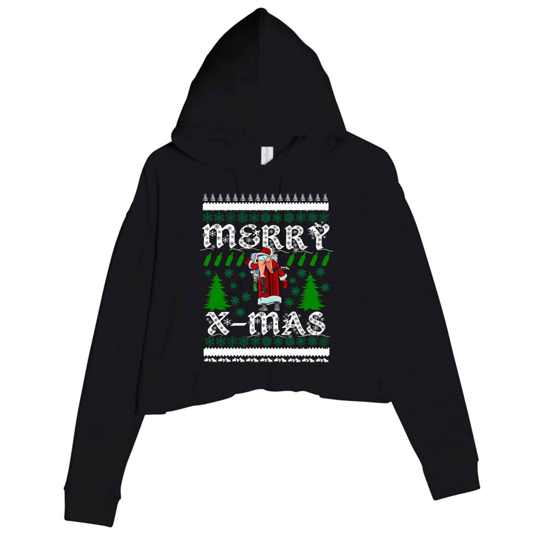 Merry X-Mas Ugly Christmas Sweater Crop Fleece Hoodie