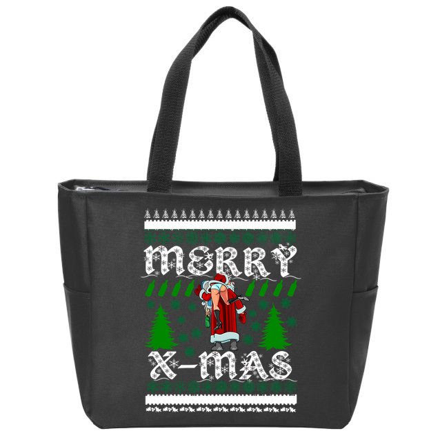 Merry X-Mas Ugly Christmas Sweater Zip Tote Bag