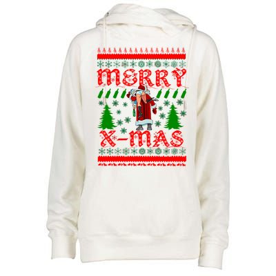 Merry X-Mas Ugly Christmas Sweater Womens Funnel Neck Pullover Hood