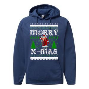 Merry X-Mas Ugly Christmas Sweater Performance Fleece Hoodie