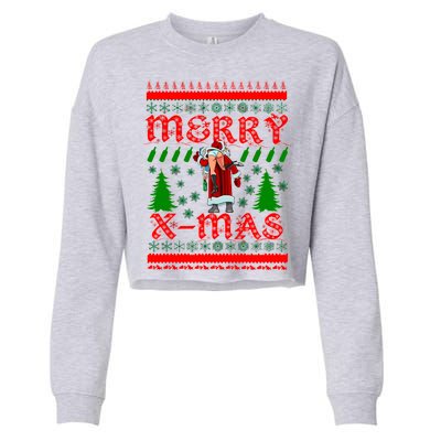 Merry X-Mas Ugly Christmas Sweater Cropped Pullover Crew