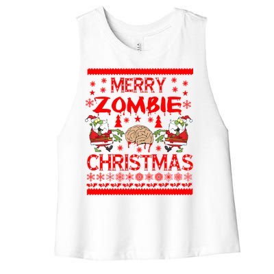 Merry Zombie Ugly Christmas Sweater Women's Racerback Cropped Tank