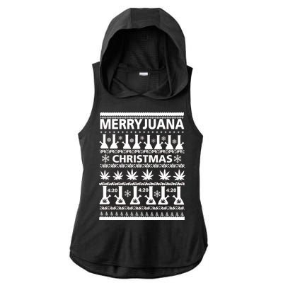 Merryjuana Weed Ugly Christmas Sweater Ladies PosiCharge Tri-Blend Wicking Draft Hoodie Tank