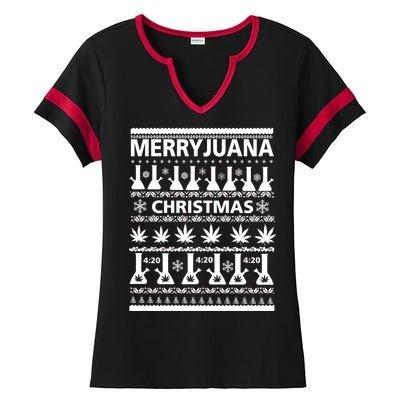 Merryjuana Weed Ugly Christmas Sweater Ladies Halftime Notch Neck Tee