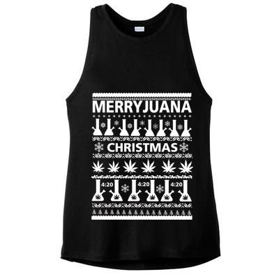 Merryjuana Weed Ugly Christmas Sweater Ladies PosiCharge Tri-Blend Wicking Tank