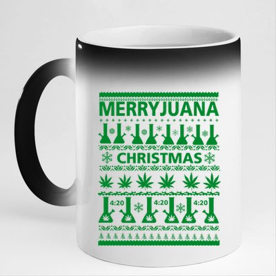 Merryjuana Weed Ugly Christmas Sweater 11oz Black Color Changing Mug