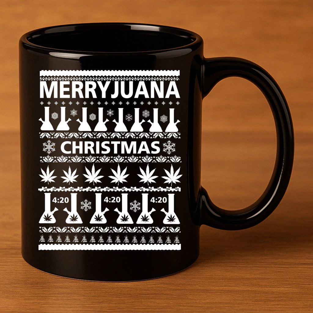Merryjuana Weed Ugly Christmas Sweater 11oz C Handle Ceramic Mug