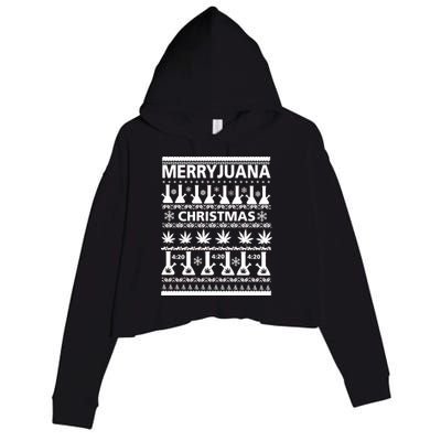 Merryjuana Weed Ugly Christmas Sweater Crop Fleece Hoodie