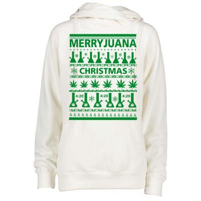 Merryjuana Weed Ugly Christmas Sweater Womens Funnel Neck Pullover Hood