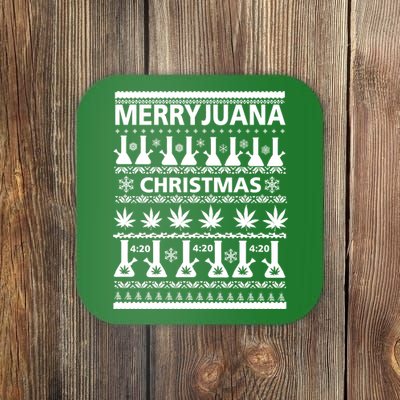 Merryjuana Weed Ugly Christmas Sweater Coaster