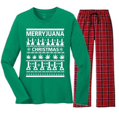 Merryjuana Weed Ugly Christmas Sweater Women's Long Sleeve Flannel Pajama Set 