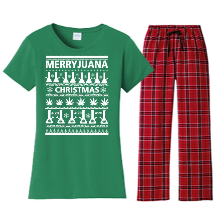 Merryjuana Weed Ugly Christmas Sweater Women's Flannel Pajama Set