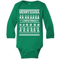 Merryjuana Weed Ugly Christmas Sweater Baby Long Sleeve Bodysuit