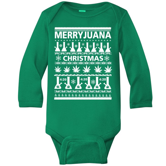 Merryjuana Weed Ugly Christmas Sweater Baby Long Sleeve Bodysuit