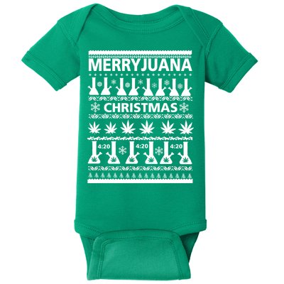 Merryjuana Weed Ugly Christmas Sweater Baby Bodysuit