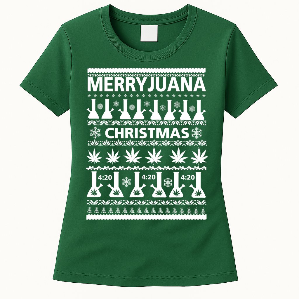 Merryjuana Weed Ugly Christmas Sweater Womens T-Shirt