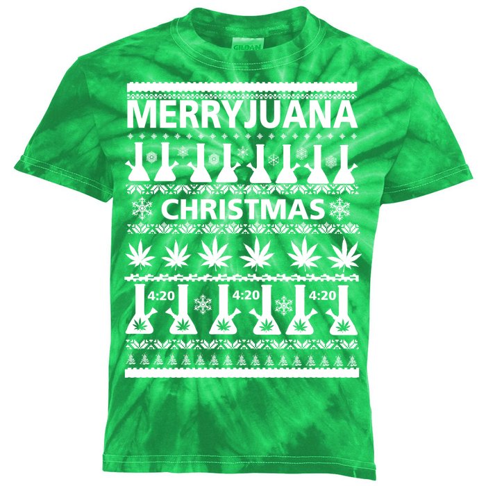 Merryjuana Weed Ugly Christmas Sweater Kids Tie-Dye T-Shirt