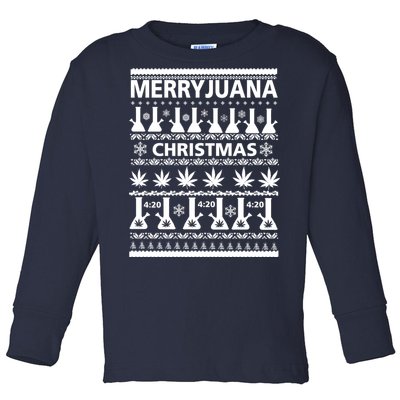 Merryjuana Weed Ugly Christmas Sweater Toddler Long Sleeve Shirt