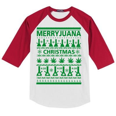 Merryjuana Weed Ugly Christmas Sweater Kids Colorblock Raglan Jersey