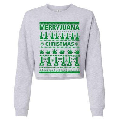 Merryjuana Weed Ugly Christmas Sweater Cropped Pullover Crew