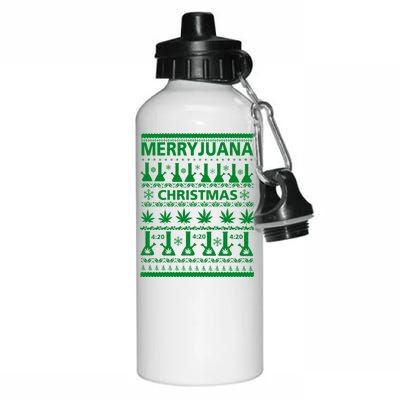 Merryjuana Weed Ugly Christmas Sweater Aluminum Water Bottle