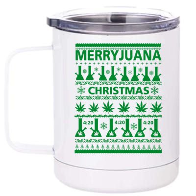 Merryjuana Weed Ugly Christmas Sweater 12 oz Stainless Steel Tumbler Cup