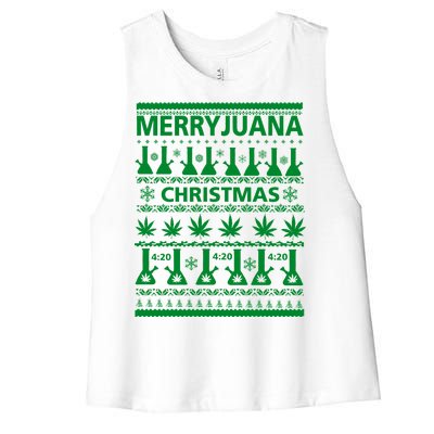 Merryjuana Weed Ugly Christmas Sweater Women's Racerback Cropped Tank