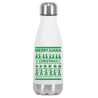 Merryjuana Weed Ugly Christmas Sweater Stainless Steel Insulated Water Bottle