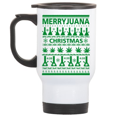 Merryjuana Weed Ugly Christmas Sweater Stainless Steel Travel Mug