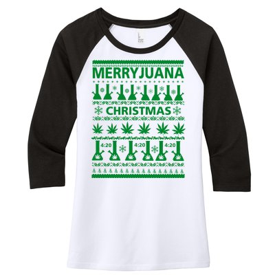 Merryjuana Weed Ugly Christmas Sweater Women's Tri-Blend 3/4-Sleeve Raglan Shirt