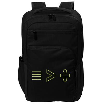 Math Equality Sign, Greater Than Division Sign Impact Tech Backpack